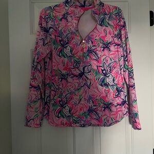 Lilly Pulitzer Pink Multicolor Floral Quarter-Zip Pullover